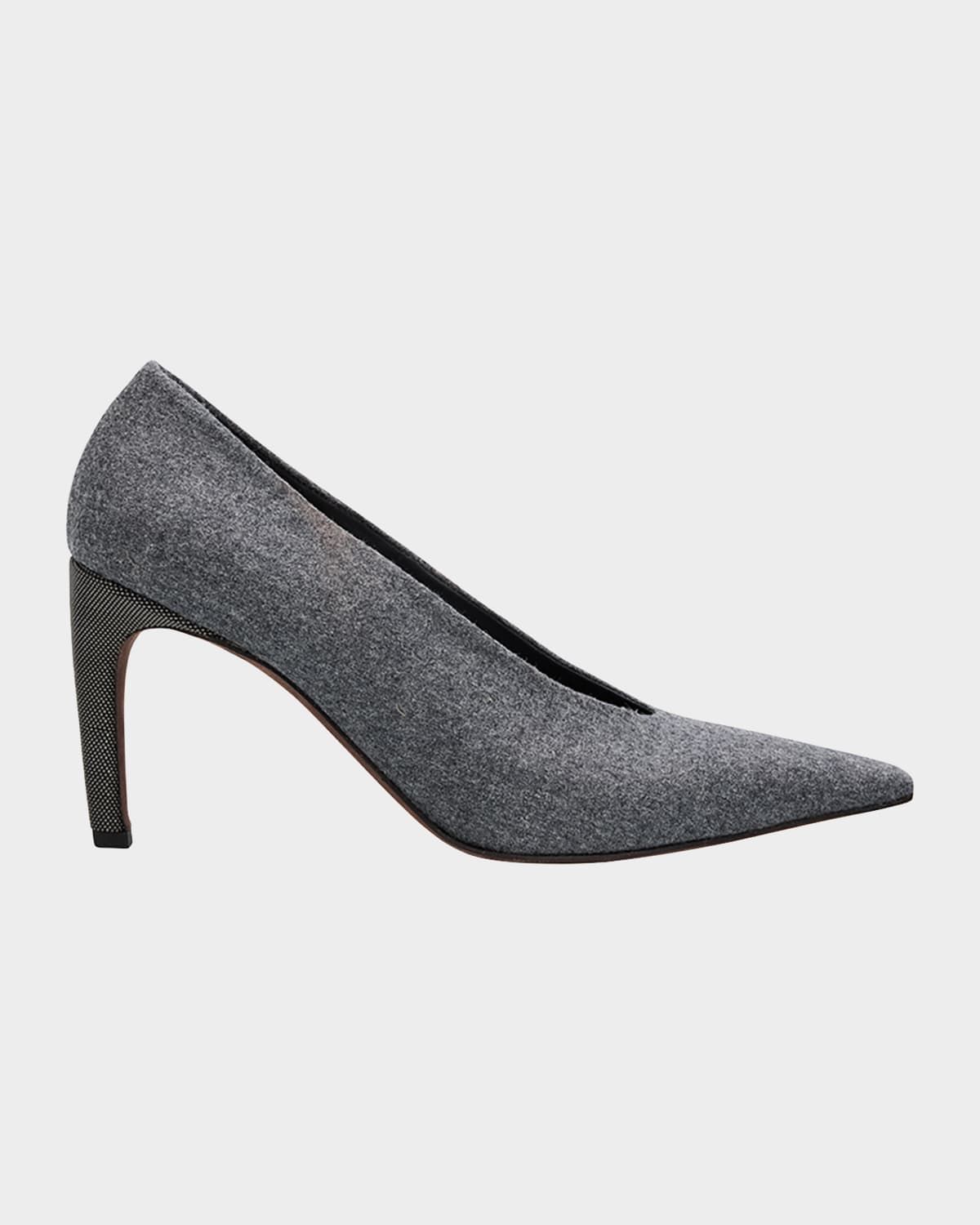 Flannel Wool Monili-Heel Pumps