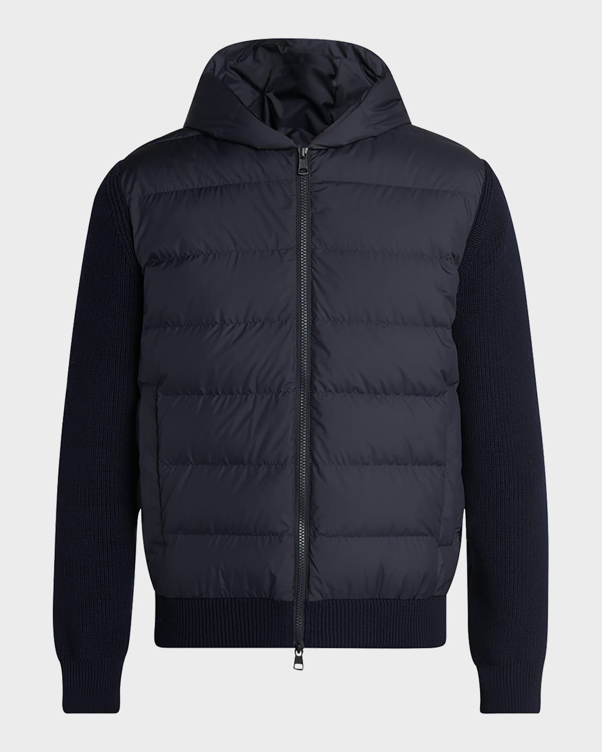 Men & apos;s Down Quilted Wool Knit Hooded Cardigan