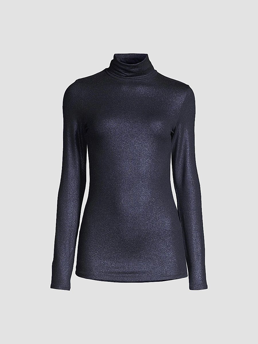 Majestic Filatures Women's Soft Touch Metallic Turtleneck - Metal Navy - Size Large