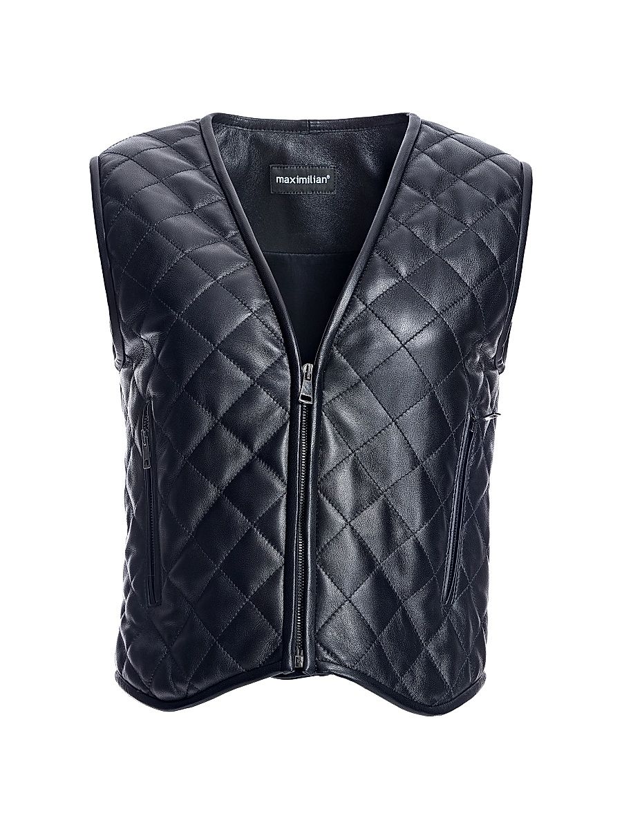 Women's Maximilian Quilted Leather Moto Vest - Black - Size Large