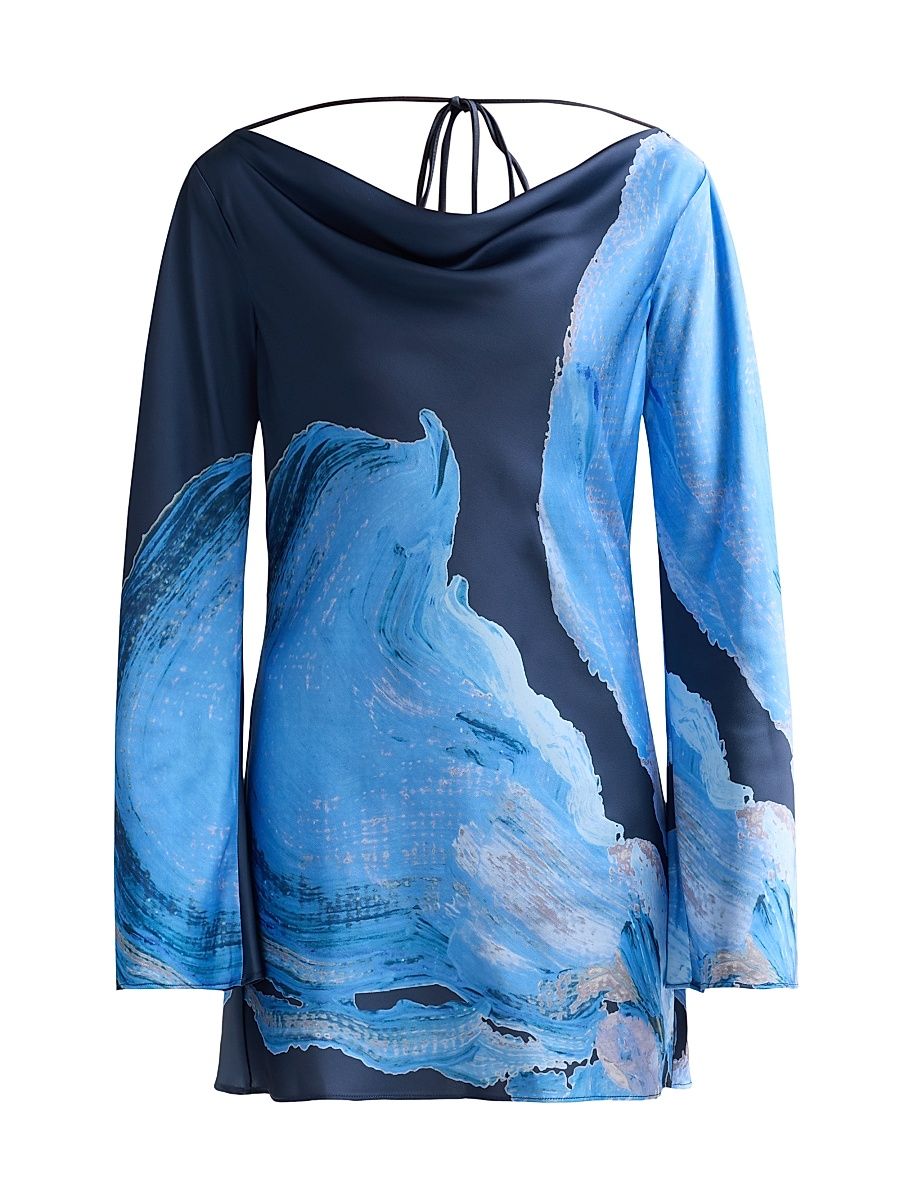Women's Alis Abstract-Print Satin Minidress - Petrol Bloom - Size 12