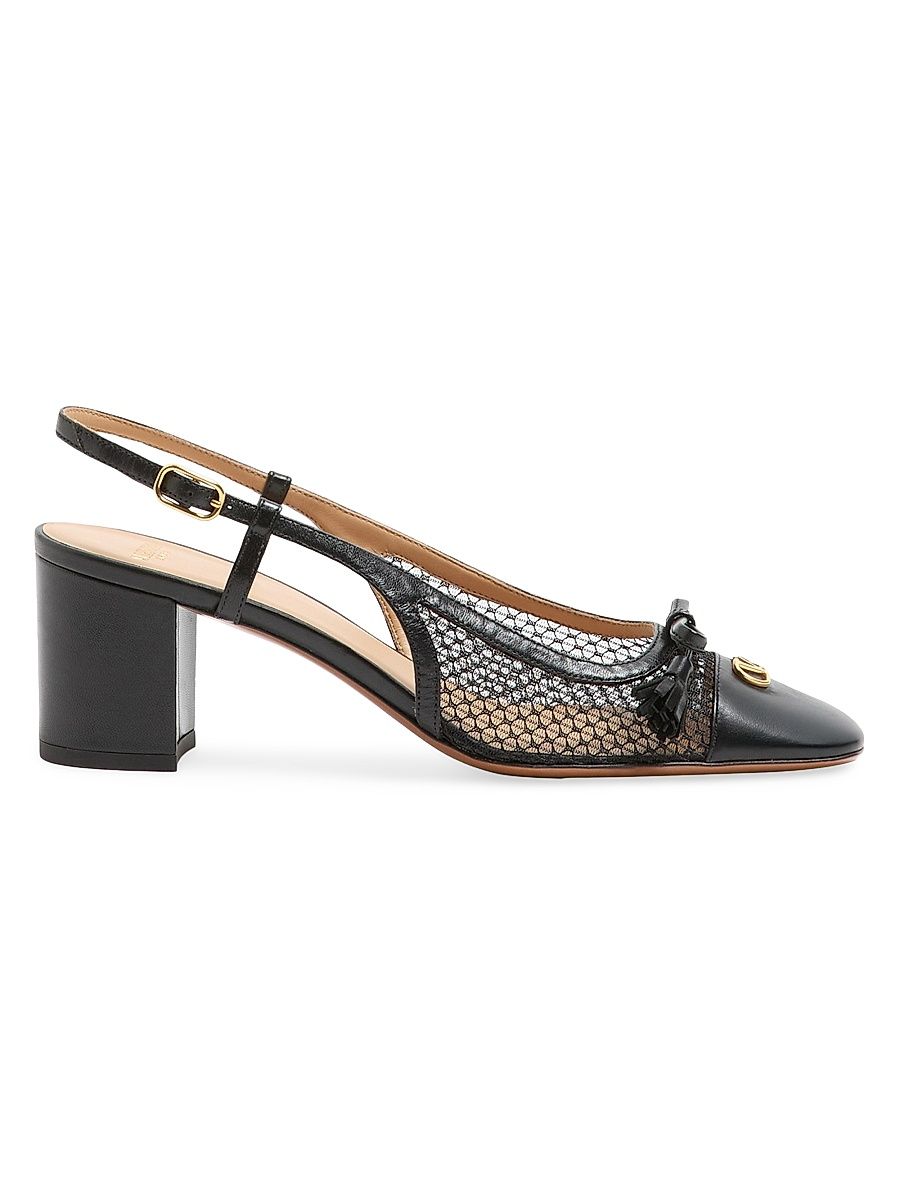 Women's Valet Du Roi 60MM Slingback Pump in Mesh and Kidskin - Black - Size 12