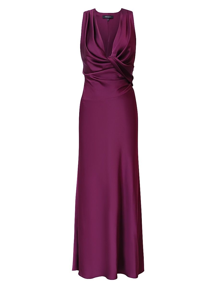 Women's Cowlneck Satin Gown - Port - Size 6
