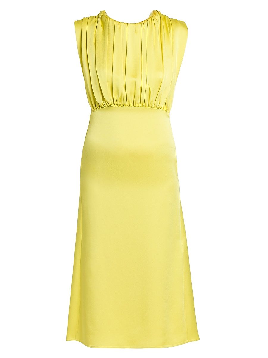 Women's Satin Pleated Midi-Dress - Acid Green - Size 4