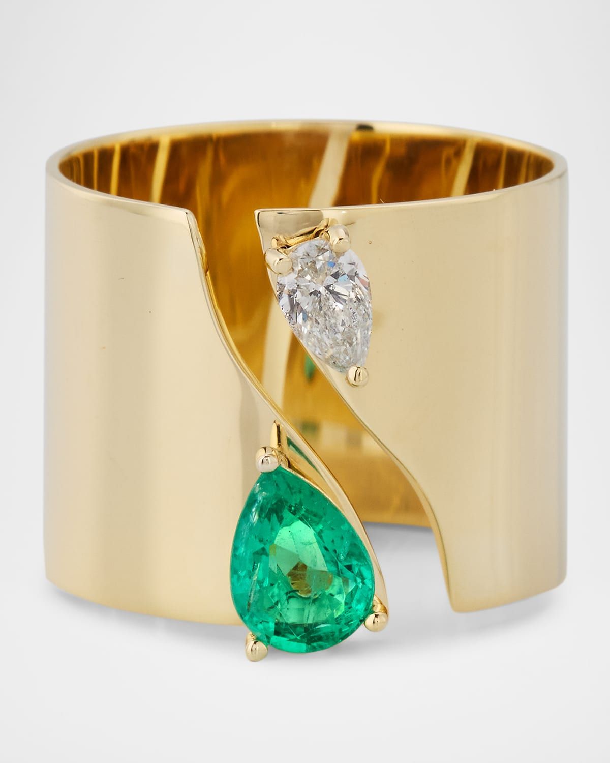 Green Emerald and Pear Diamond Cigar Band