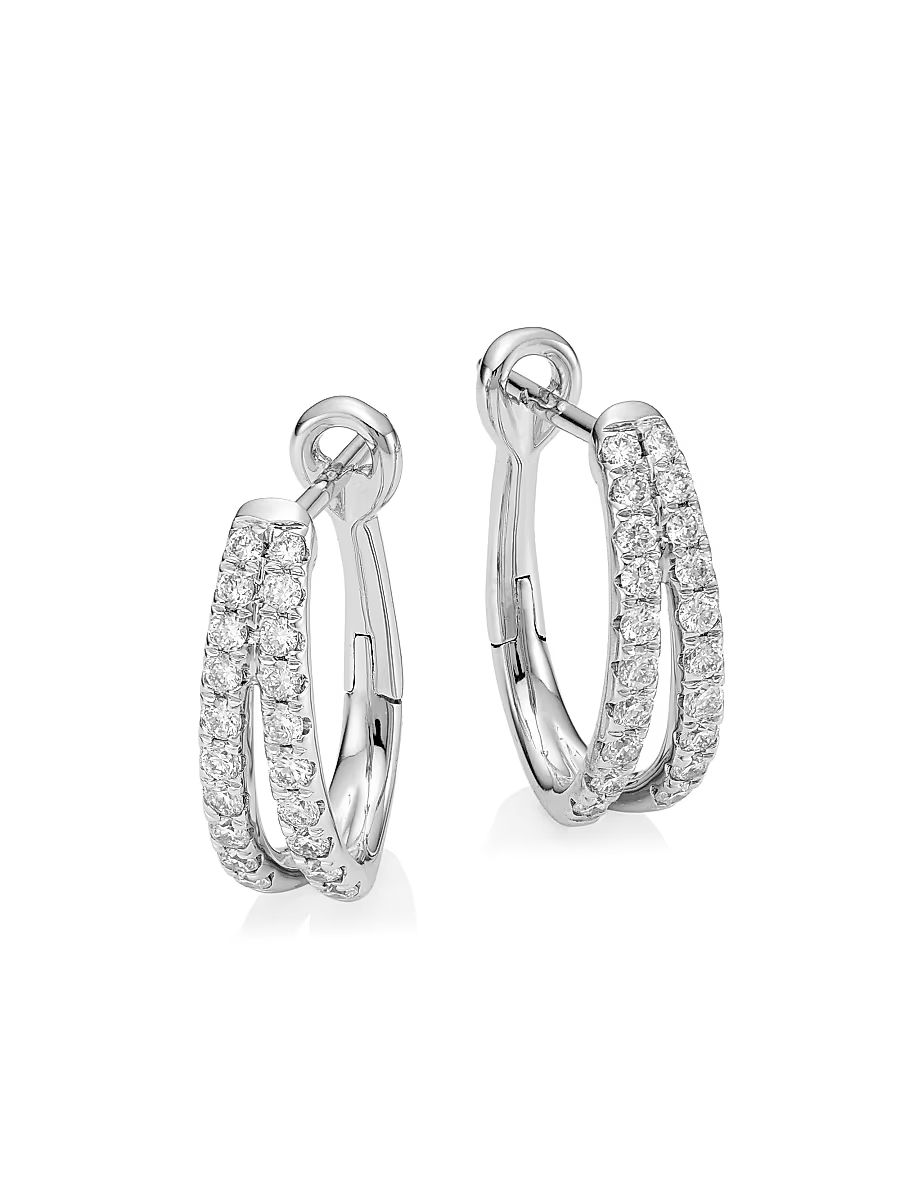 Women's 14K White Gold & 0.40 TCW Diamond Split Hoop Earrings - White Gold