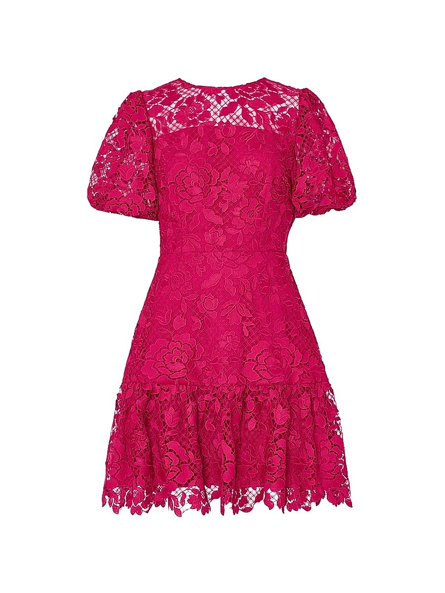 Women's Yasmin Floral Lace Fit & Flare Minidress - Raspberry - Size 12