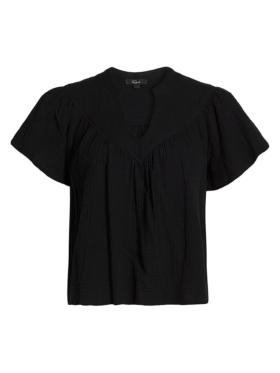 Women's Sayer Gauze Split Neck Short-Sleeve Top - Black - Size XL