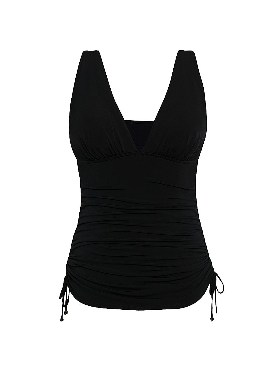 Women's Solids Dani Ruched Tankini Top - Black - Size 16