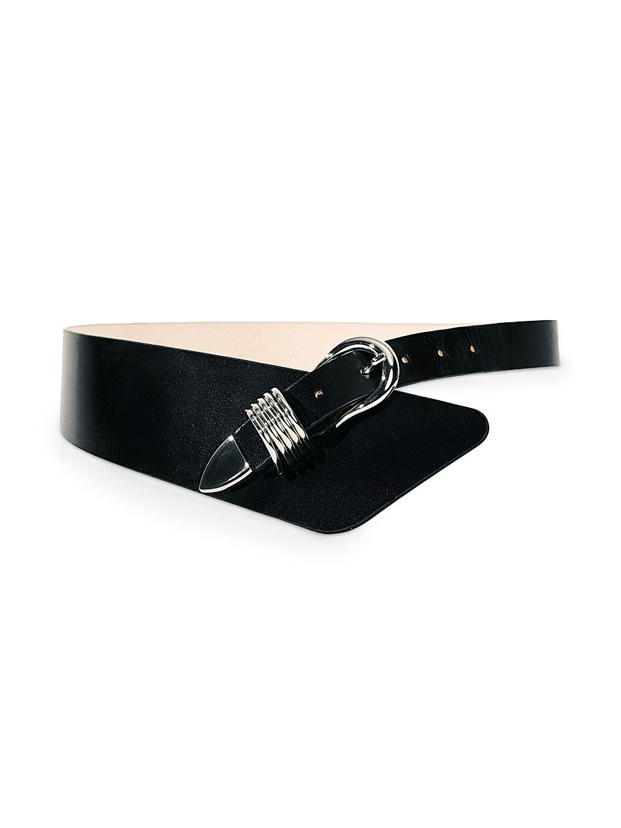 Women's Alcott Leather Belt - Black And Silver - Size Large