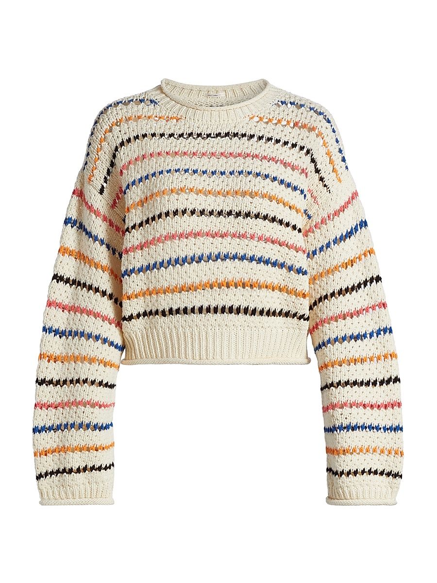 Women's The Bell Sleeve Striped Cotton Sweater - She Sells Seashells - Size XL