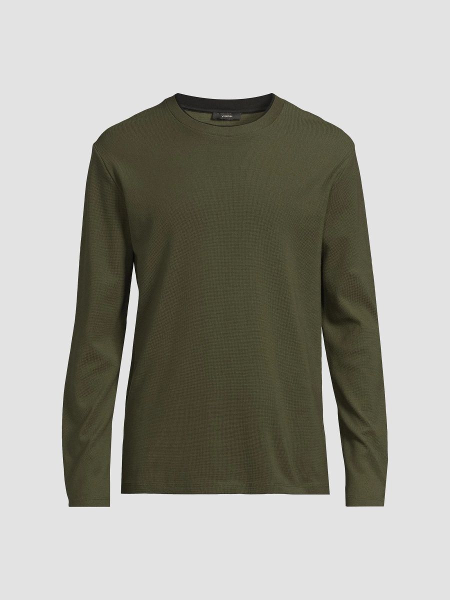 Vince Men's Microwaffle Cotton Crewneck Top - Driver Green Black - Size XXL