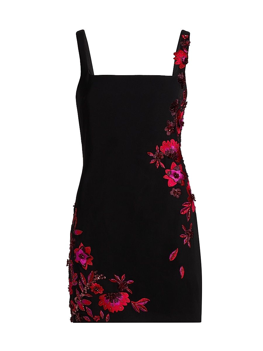 Women's Tina Floral Appliqué Minidress - Black Garden - Size 6