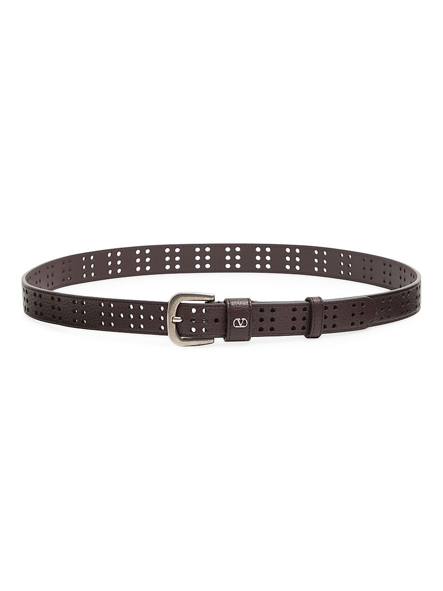 Men's Mini VLogo Signature Belt in Perforated Leather - Brown - Size 36