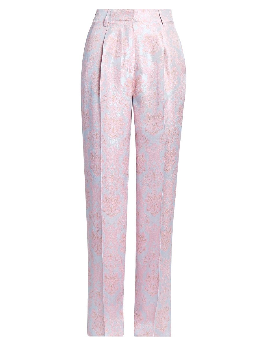 Women's Portias Floral Jacquard Mid-Rise Wide-Leg Pants - Light Blue - Size 10