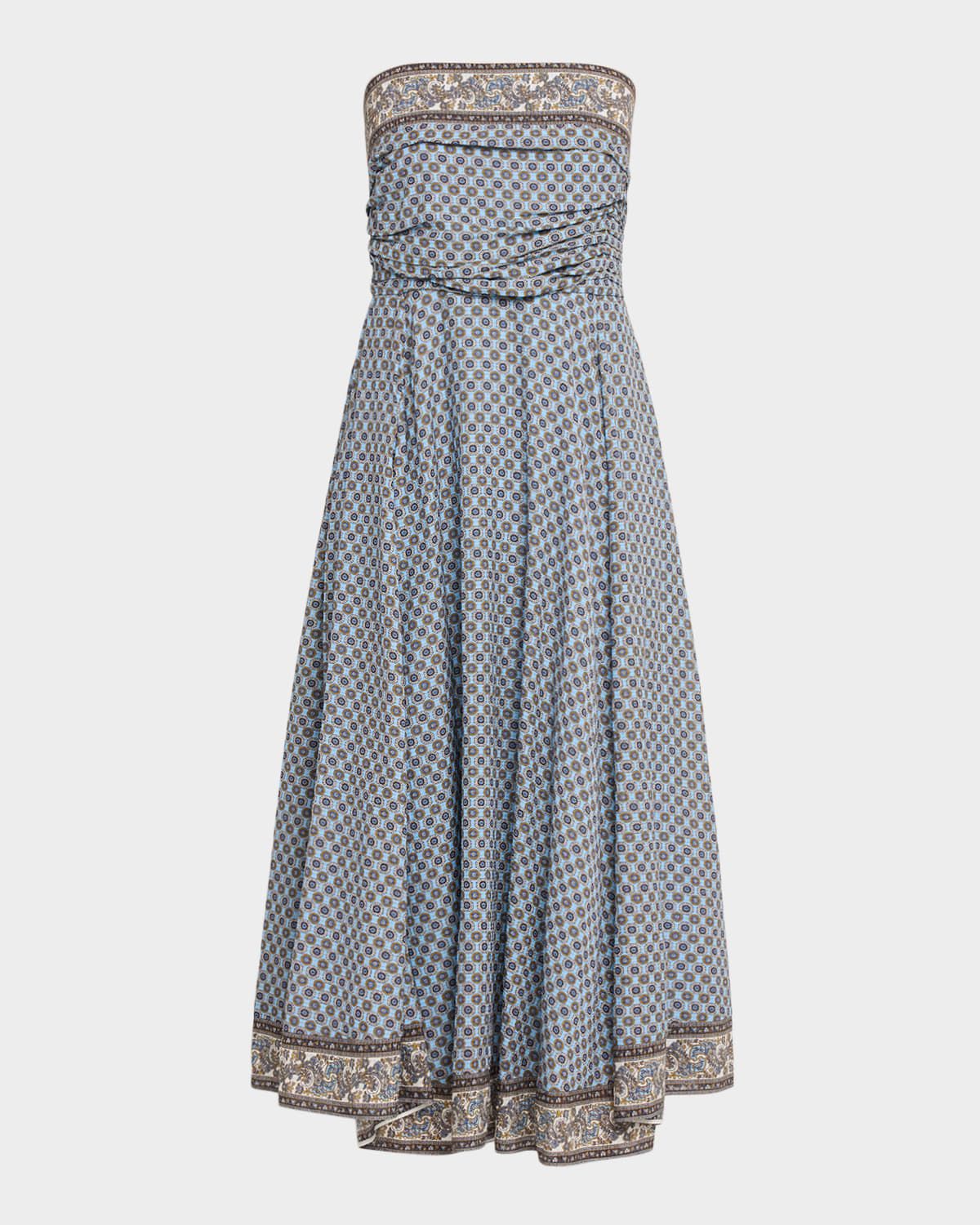 Lana Smocked Scarf-Print Midi Dress