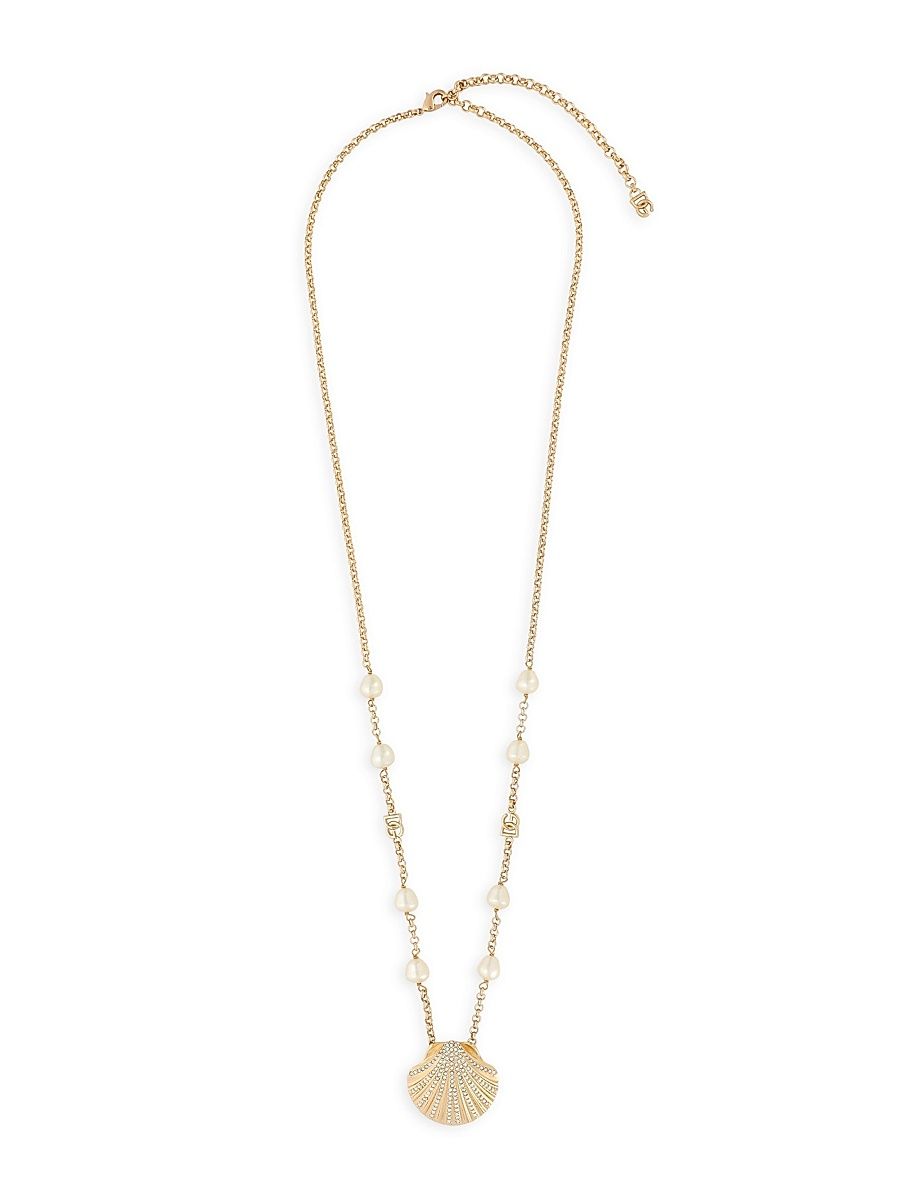 Women's Goldtone, Imitation Pearl & Glass Crystal Clamshell Pendant Necklace - Yellow Gold