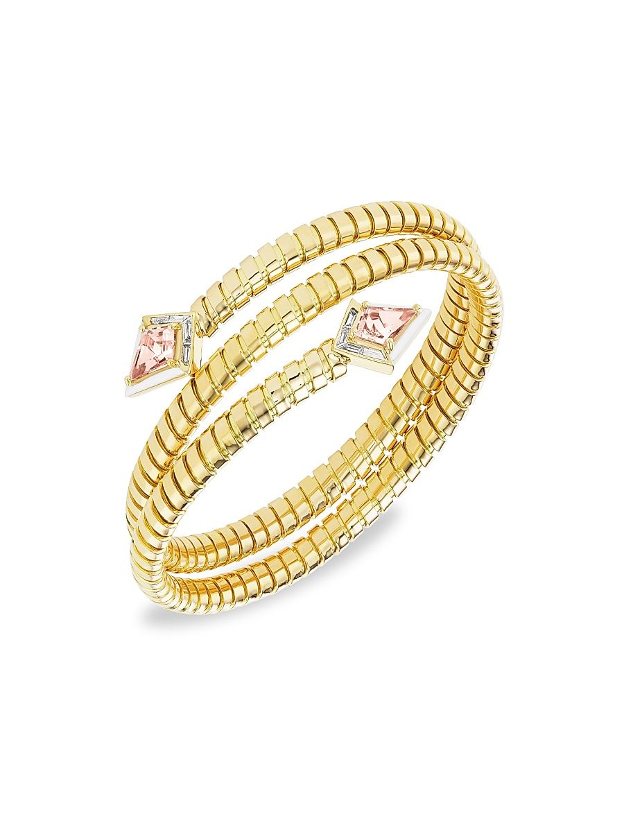 Women's Dress Up 18K Yellow Gold, Morganite & Diamond Twinkle Wrap Bracelet - Gold