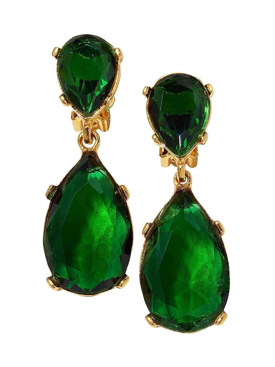Women's Crystal & 22K-Gold-Plated Teardrop Clip-On Earrings - Emerald