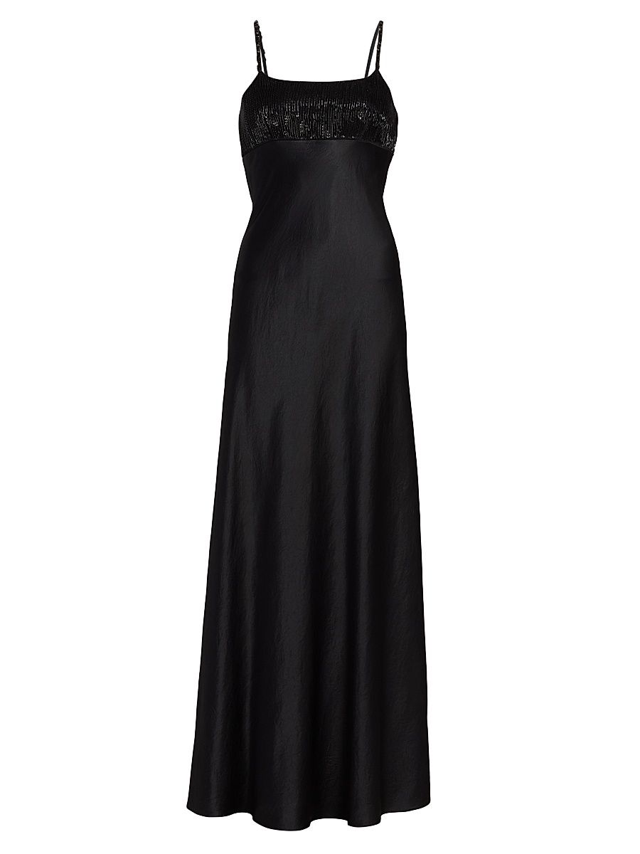 Women's Embellished Washed-Twill Slip Gown - Black - Size 10