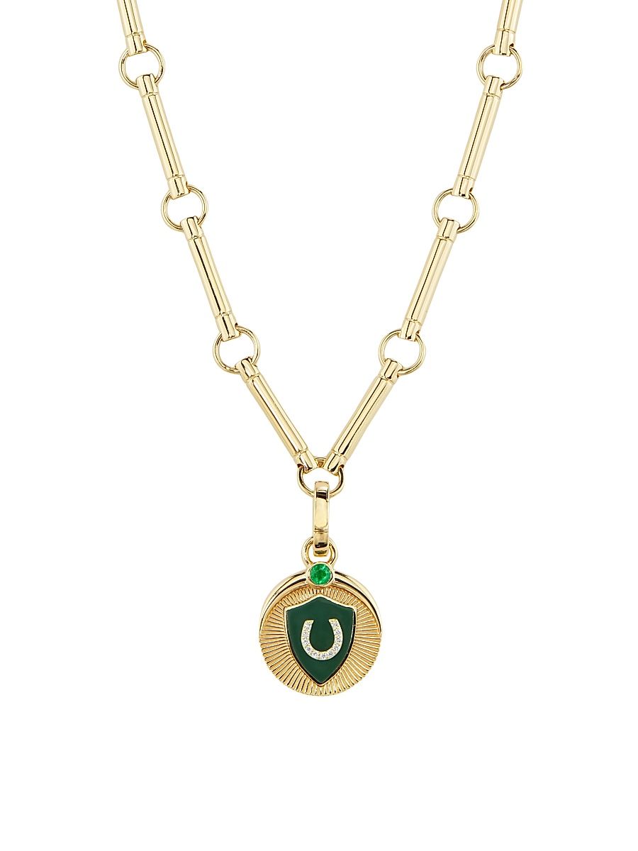 Women's Protection Element 18K Yellow Gold, Emerald & 0.02 TCW Diamond Pendant Necklace - Yellow Gold
