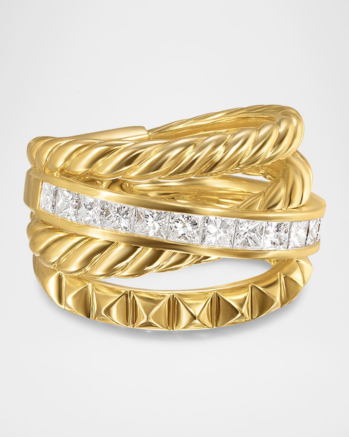 Crossover Trio 4 Row Ring with Diamonds in 18K Gold, 15mm