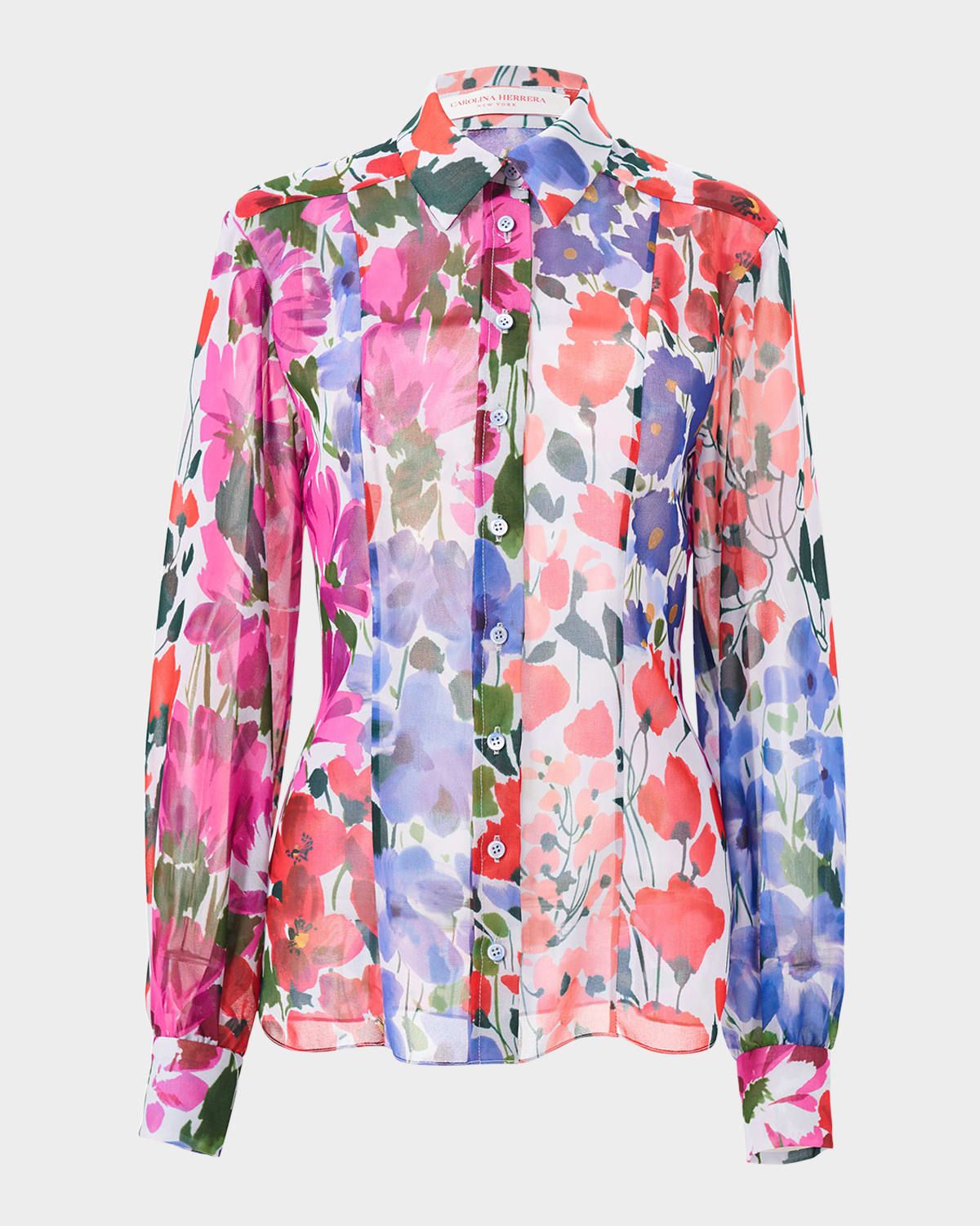Multi-Floral Print Chiffon Classic Blouse