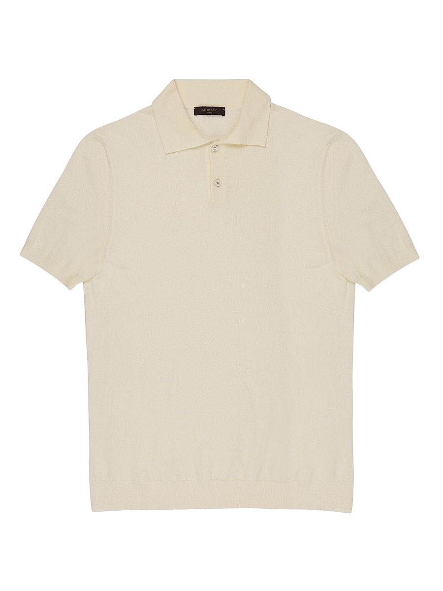 Men's Bouclé Short-Sleeve Polo Shirt - Natural - Size 46