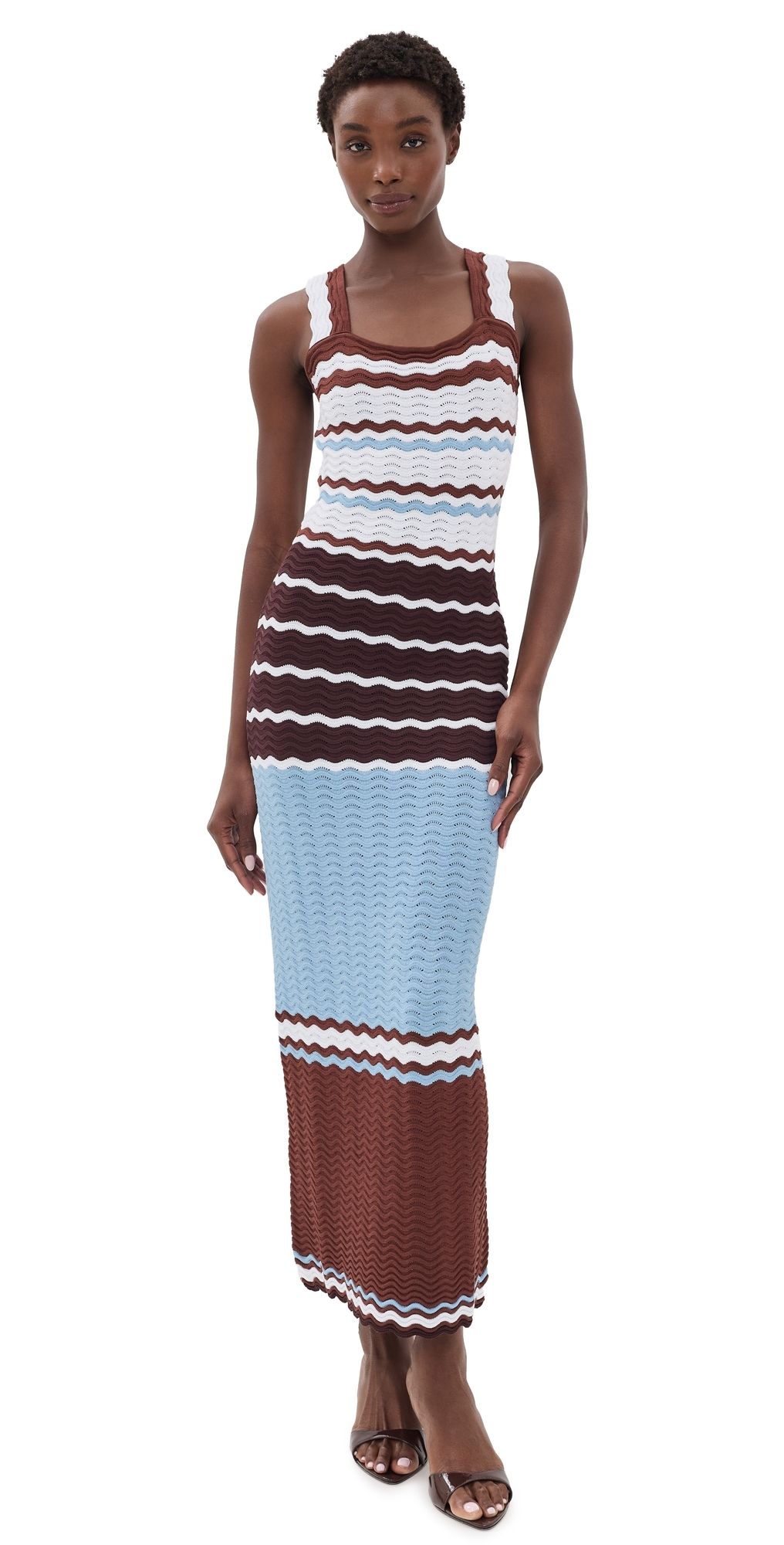 English Factory Crochet Midi Dress Brown Multi L