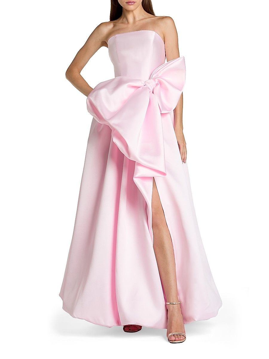 Women's Bow-Detail Mikado Satin Gown - Ice Pink - Size 14