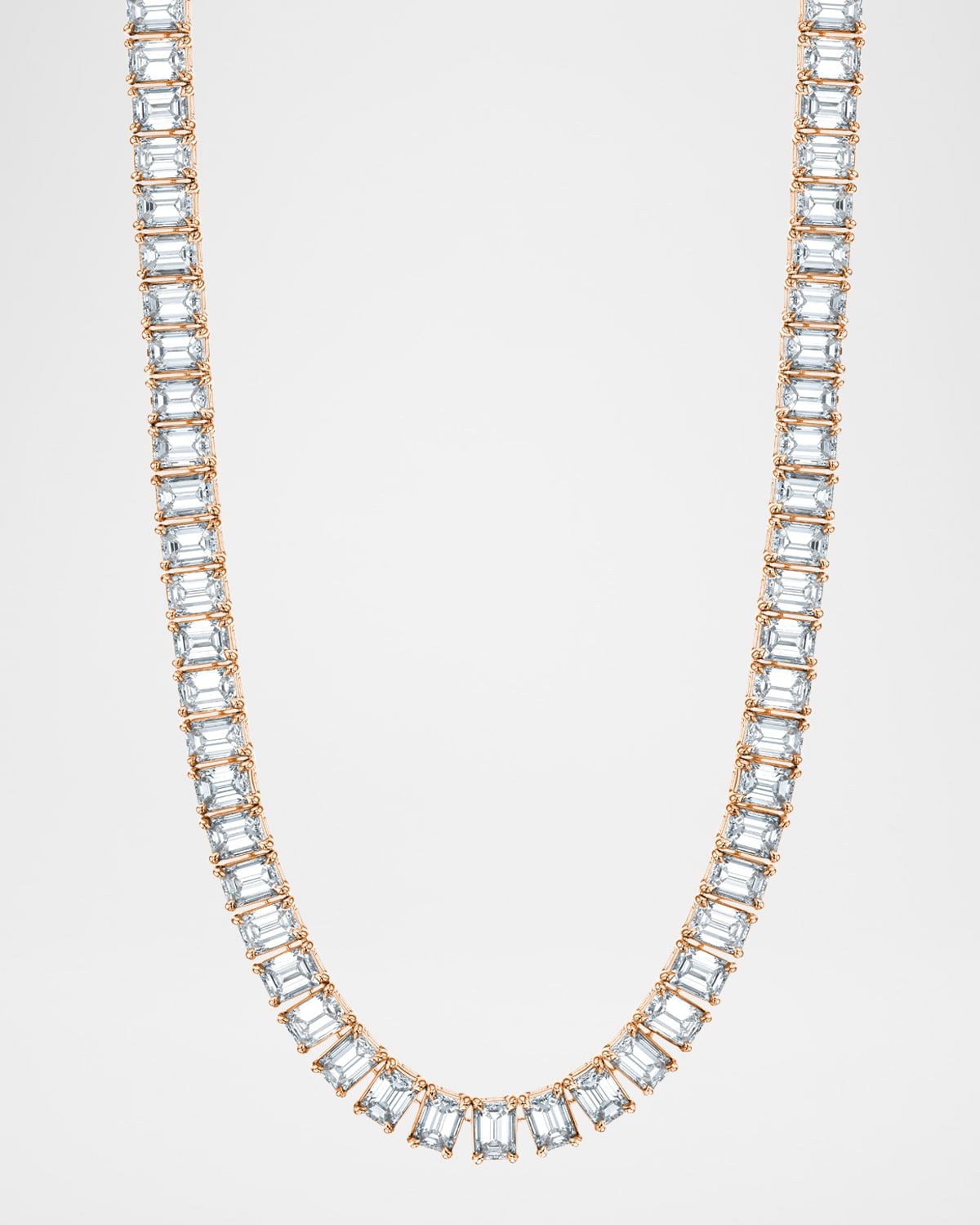 18K Gold North-South Emerald-Cut Prong-Set Diamond Tennis Necklace, 16"L, 42.80tcw