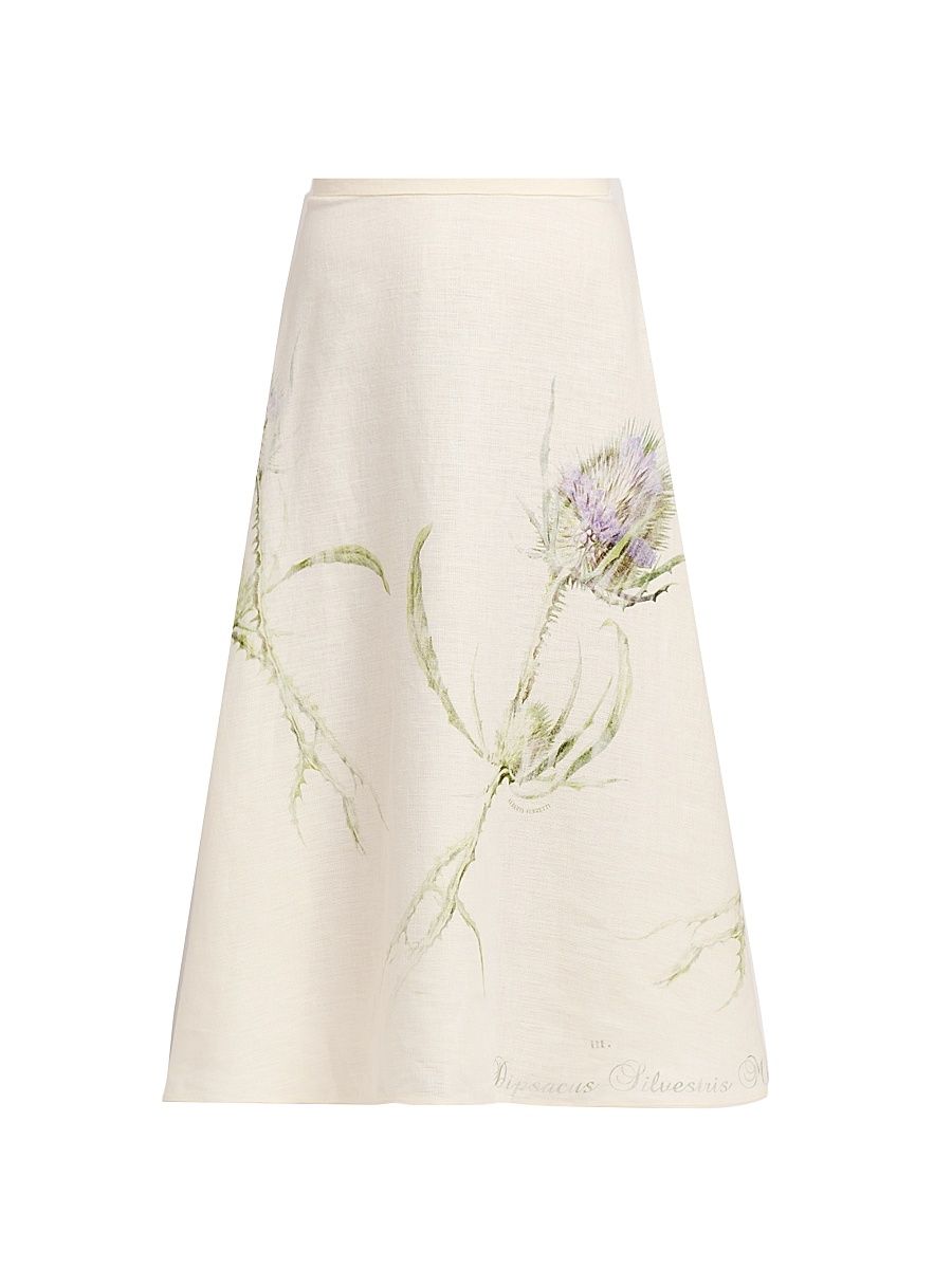 Women's Floral Linen A-Line Midi-Skirt - Size 10