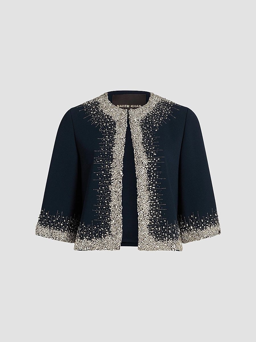 Naeem Khan Women's Crystal Embellished Jacket - Navy And Silver - Size 4