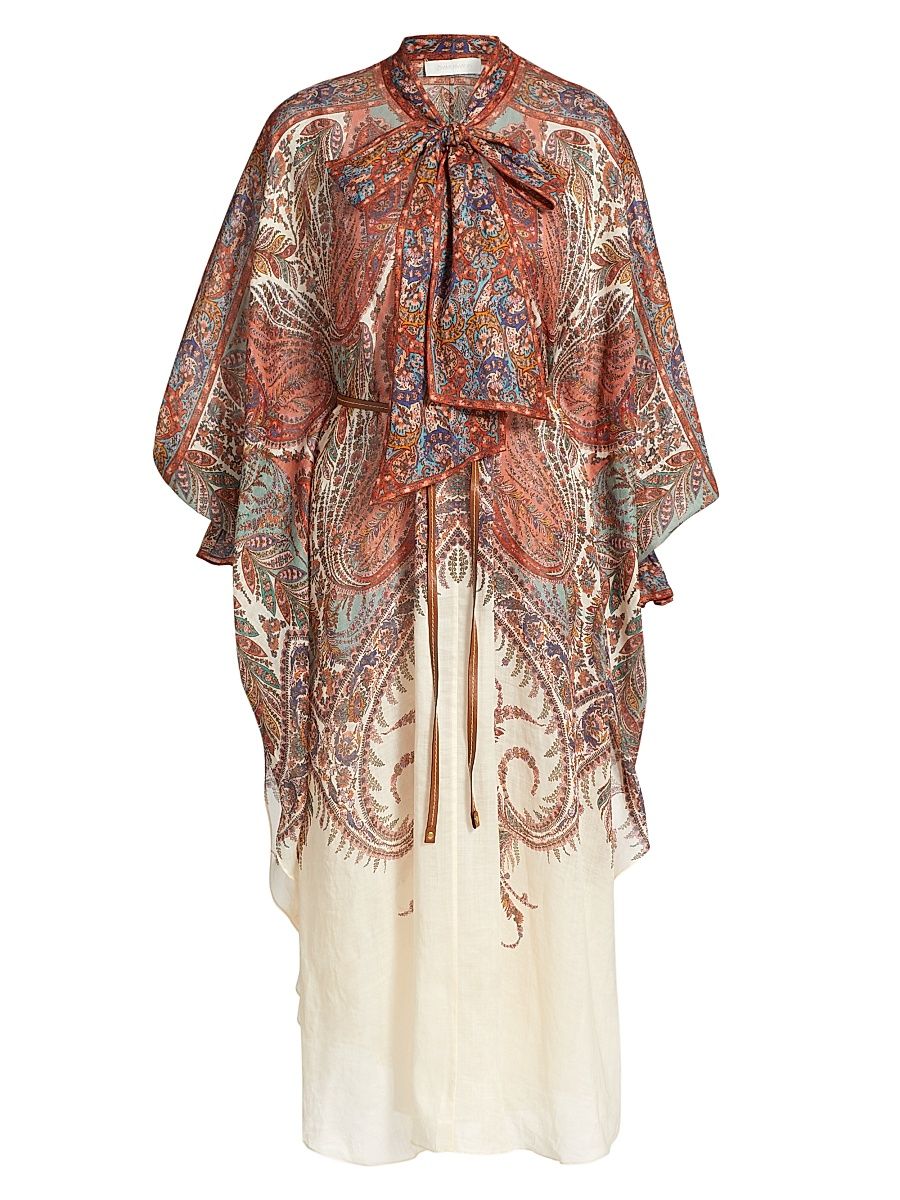 Women's Rhiannon Printed Ramie Midi-Dress - Cream Paisley - Size 8