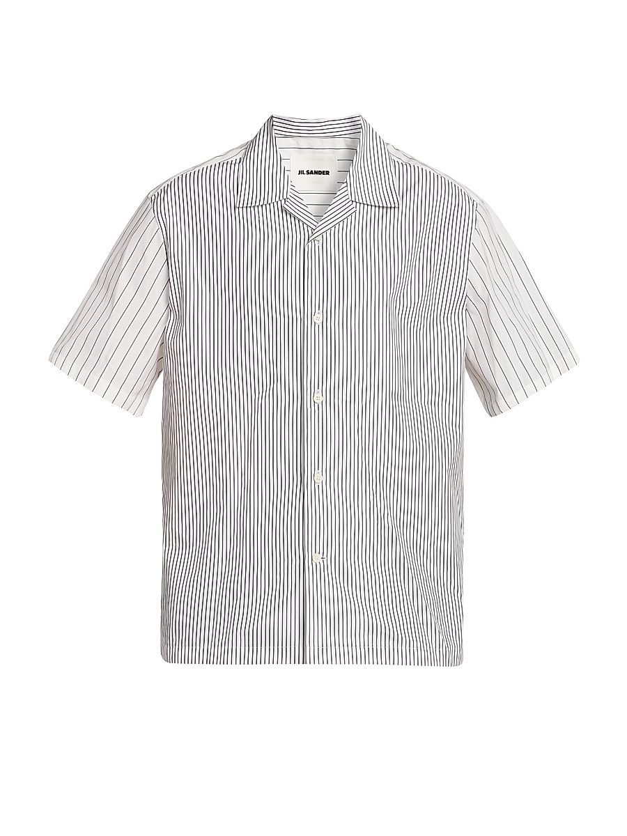 Men's Striped Cotton Button-Front Shirt - Artic Sea - Size 42