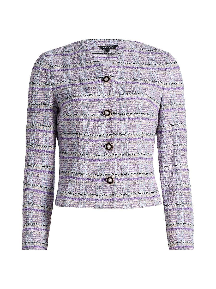 Women's Tweed Knit Jacket - Powder Blue Multi - Size XXL