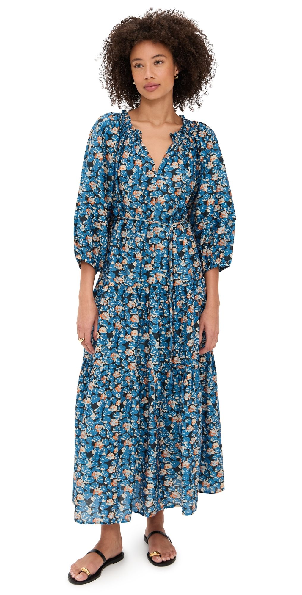Apiece Apart Long Sleeve Uva Dress Florette Blue XL