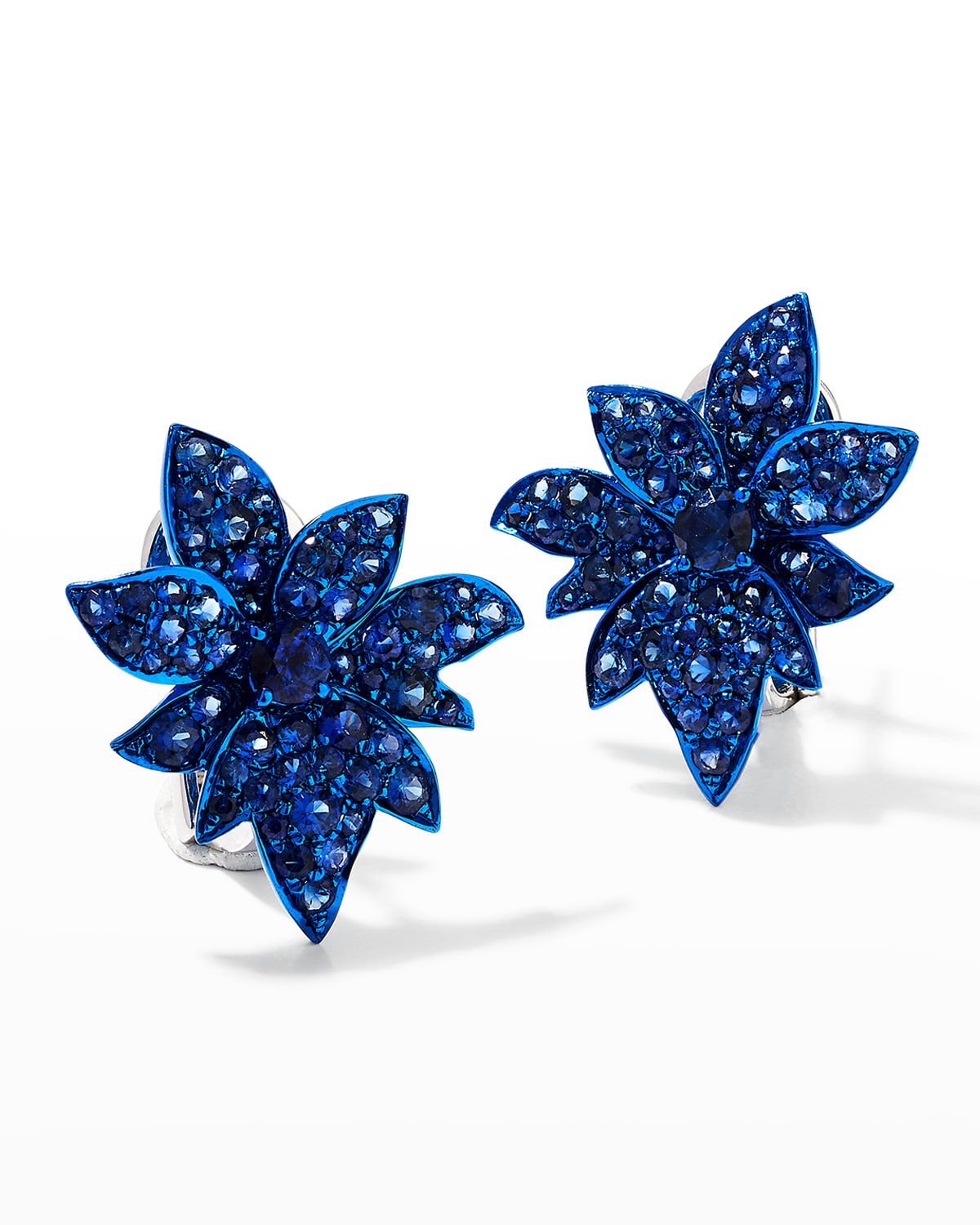 Blue Sapphire Pave Button Earrings