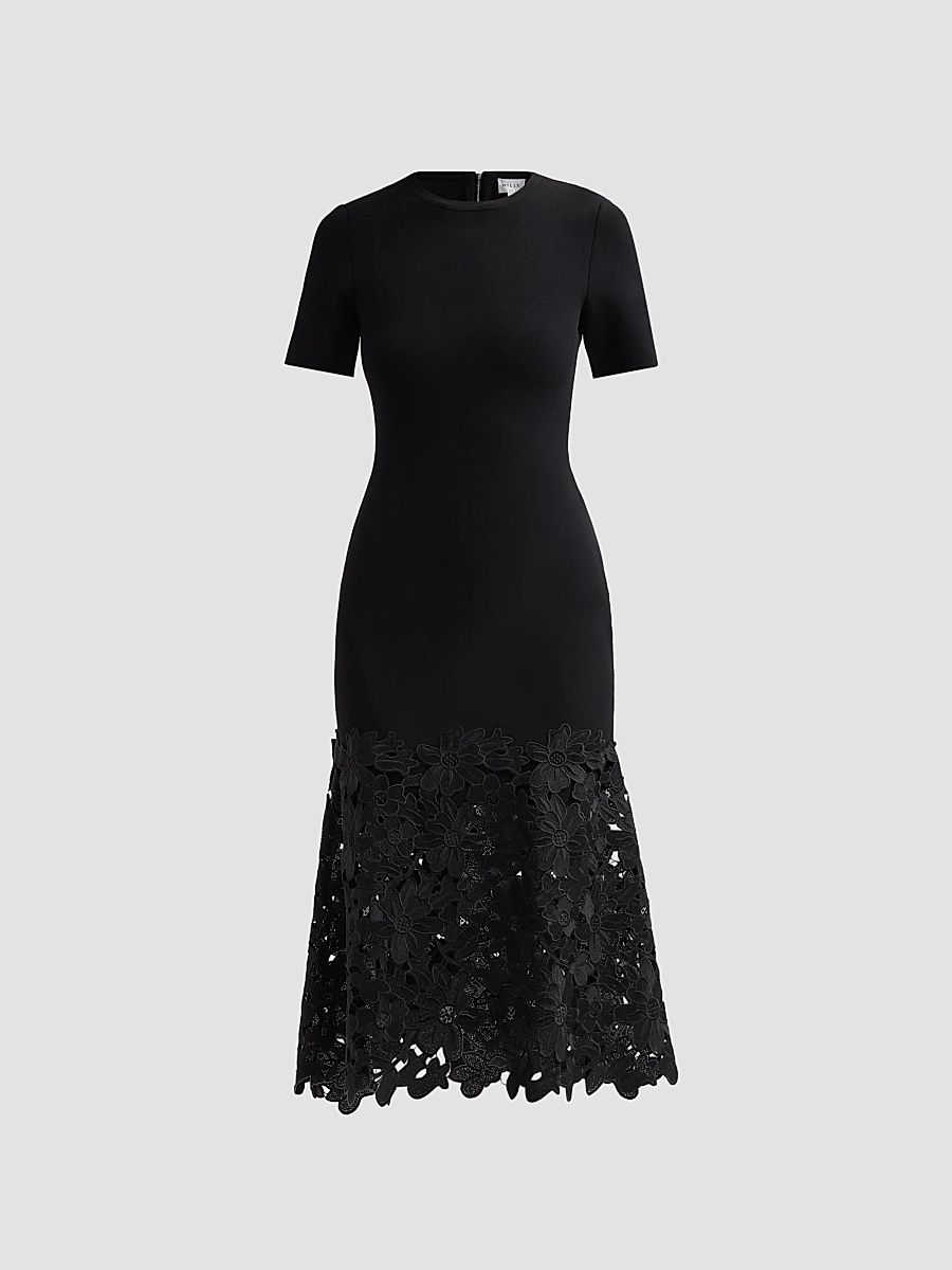 Milly Women's Halle Lace-Trim Knit Midi Dress - Black - Size Large