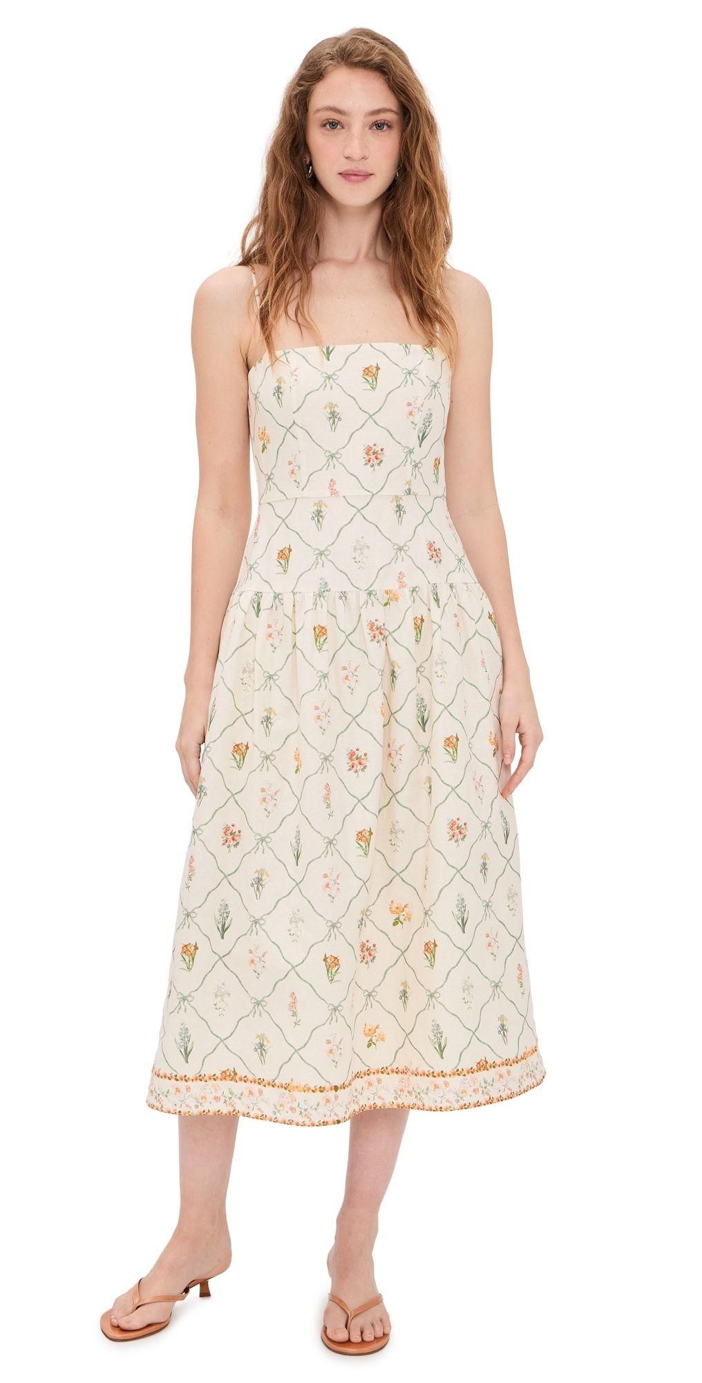 WAYF Juliet Midi Dress Ivory Botanical XL