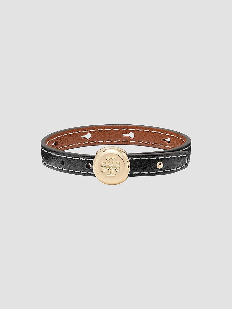 Tory Burch Women's Icon Leather Bracelet - Light Brass Black