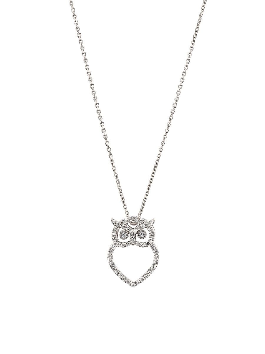 Women's Tiny Treasures 18K White Gold & 0.21 TCW Diamond Owl Pendant Necklace - White Gold - Size 16