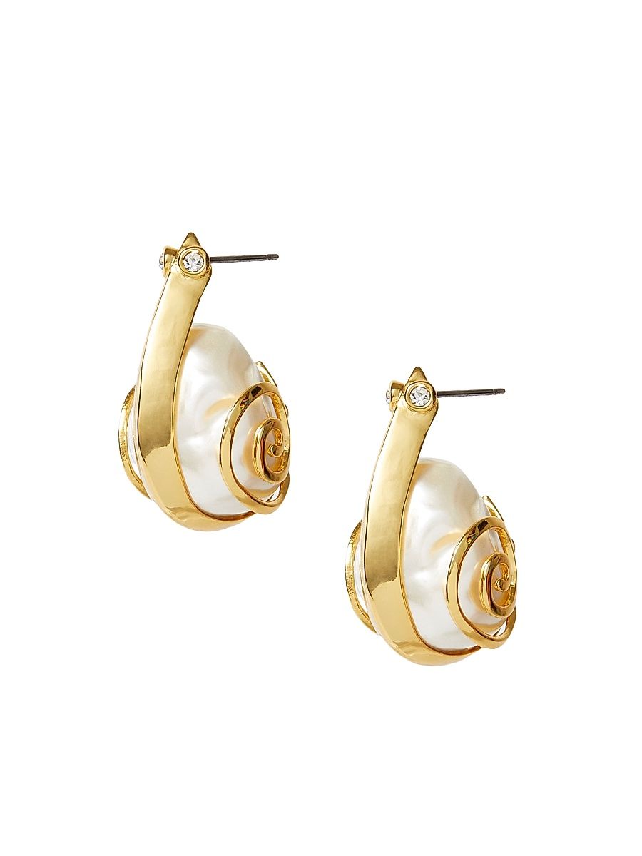 Women's Snail 14K-Gold-Plated, Crystal & Imitation Pearl Hoop Earrings - Pearl