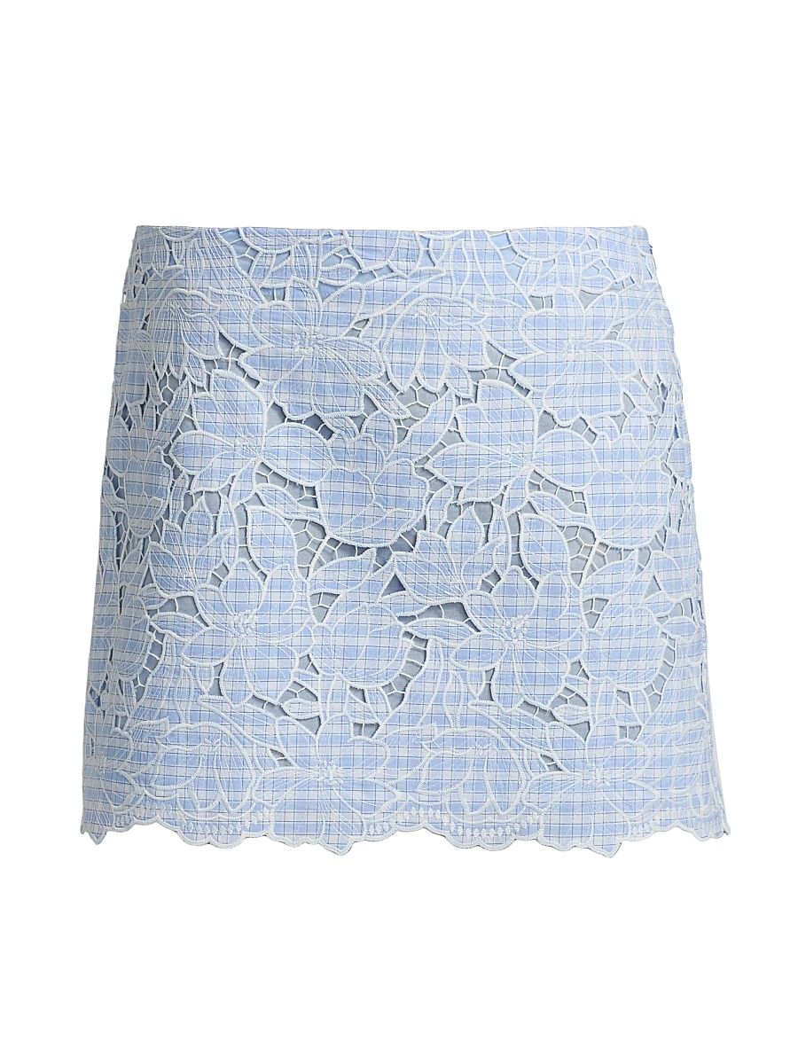 Women's Catherine Embroidered Floral Gingham Miniskirt - Periwinkle Sky Multi - Size XS
