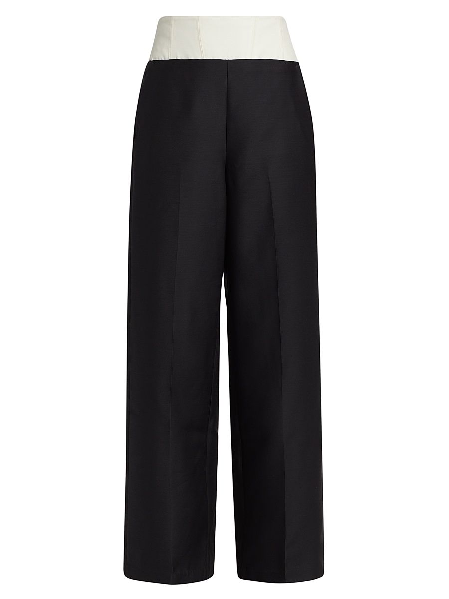 Women's Dakota Wool-Silk Wide-Leg Pants - Black Ivory - Size 4