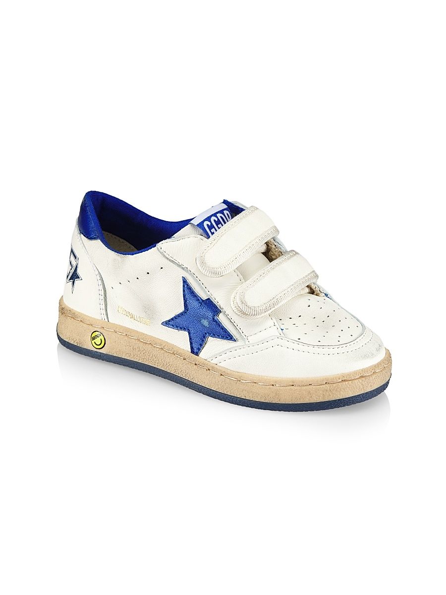 Boy's Ballstar Leather Laminated Star Sneakers - White Blue - Size 1.5 (Child)