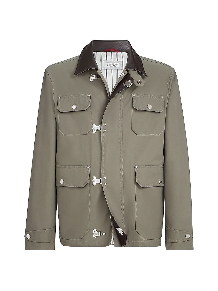 Men's Water Resistant Techno Cotton Gabardine Outerwear Jacket - Military - Size 50