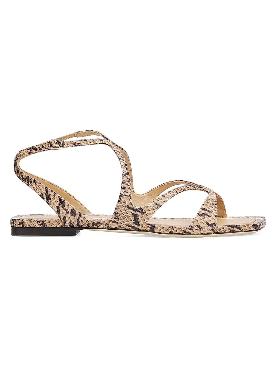 Women's Ayla Snake-Printed Leather Strappy Flat Sandals - Chai - Size 12