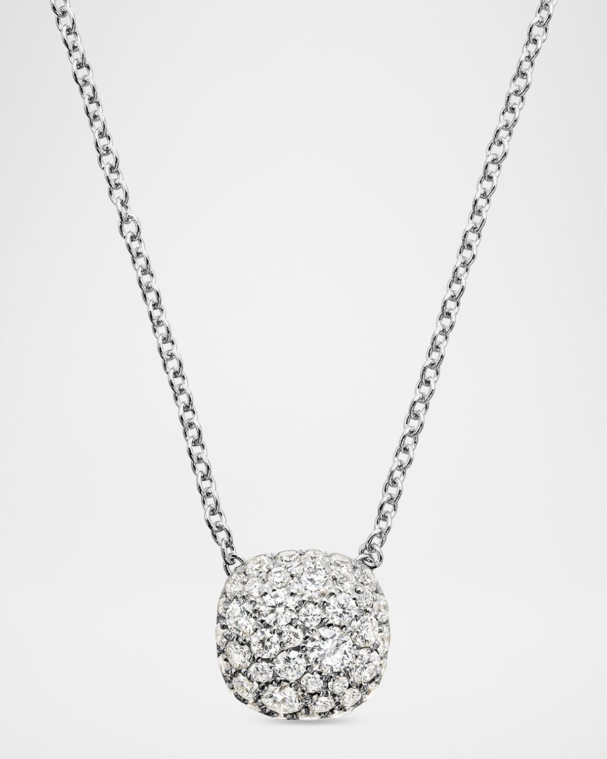 18k White Gold Diamond Cushion Pendant Necklace