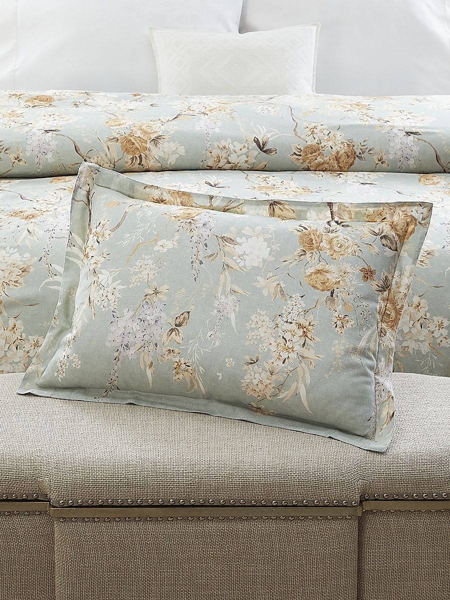 Elisabetta Floral Cotton Standard Sham - Sage - Size Standard